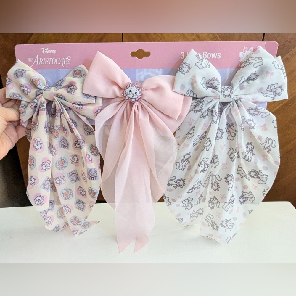 3 Disney Marie Aristocats Ribbon Bow Hair Clips